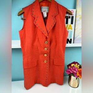 Mondi Vintage orange suit Jacket vest size Small. Excellent condition